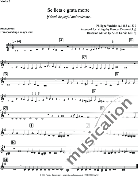 Verdelot, Philippe: Se lieta e grata morte - Violine 2+[Vl+Vla+Vc]:6