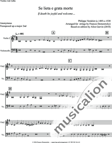 Verdelot, Philippe: Se lieta e grata morte - Violine 2+[Vl+Vla+Vc]:11