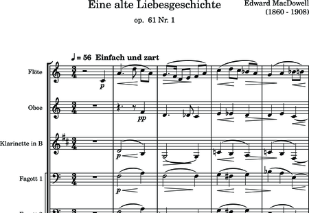 MacDowell, Edward (Alexander)
: Eine alte Liebesgeschichte (An Old Love Story) - Flauta +Oboe +Clarinete +Fagot  2:0
