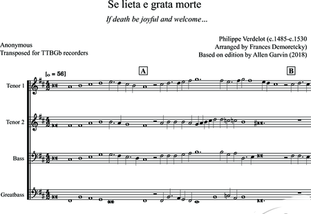 Verdelot, Philippe
: Se lieta e grata morte - Flauta dulce 4:0