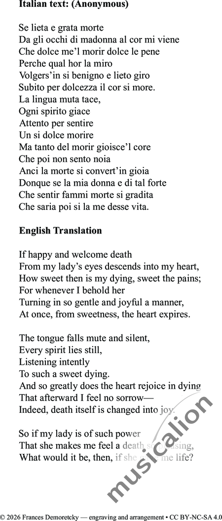 Verdelot, Philippe
: Se lieta e grata morte - Flauta dulce 4:4