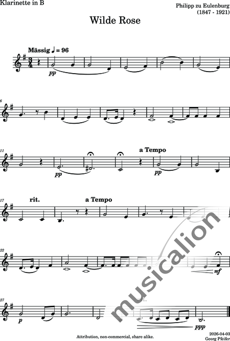 zu Eulenburg, Philip: Wild Rose - Flauta +Oboe +Clarinete +Fagot  2:6