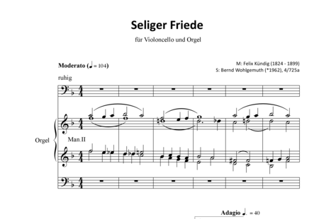 Kündig, Felix: Seliger Friede (Blessed Peace) - Violoncello+Órgano>cPed:0