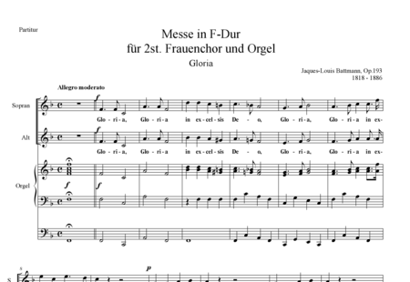 Battmann, Jacques-Louis: Mass F-major Gloria - Coro>SA+Órgano>cPed:0