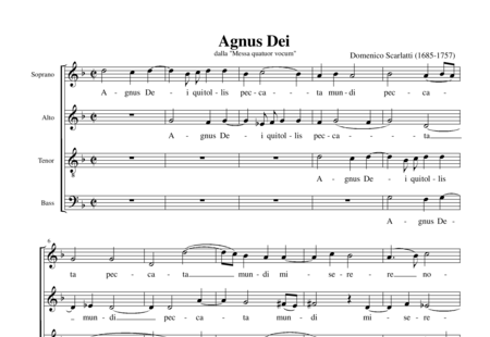Scarlatti, Domenico: Messa quatuor vocum (Part 6: Agnus Dei) - Choir>SATB:0