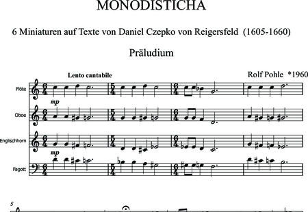 Pohle, Rolf: Monodisticha - Prelude - Coro>SATB+[Ob+Fg+Fl+CorIng]:0
