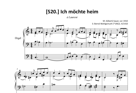 Sauer, A(lbert): Ich möchte heim - Orgel>mPed:0