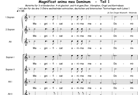 Wasmuth, Jan-Jürgen: Magnificat anima mea Dominum - Teil 1 - Choir>SSA/SATB+Vph+Org+Db:0
