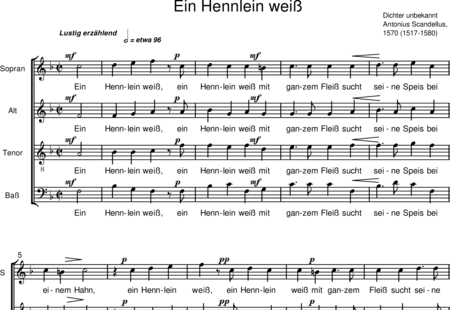 Scandellus, Antonius: Ein Hennlein weiß - Chor>SATB:0
