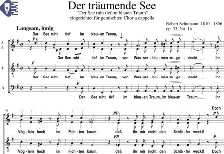 Schumann, Robert: Der träumende See ("Der See ruht tief im blauen Traum") - Choir>SATB:0