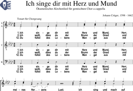 Crüger, Johann: Ich singe dir mit Herz und Mund (alternate setting) - Choir>SATB:0