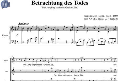Haydn, (Franz) Joseph: Betrachtung des Todes ("Der Jüngling hofft des Greises Ziel") - Chor>SAB+Klavier:0