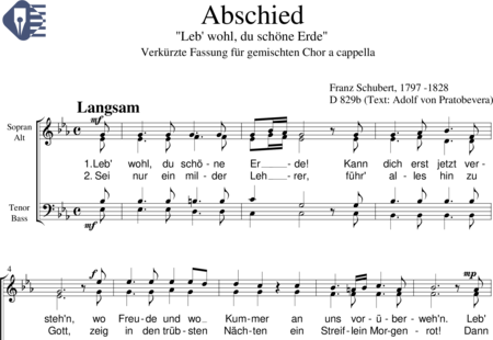Schubert, Franz (Peter): Abschied (Leb wohl, du schöne Erde) - Chor>SATB:0