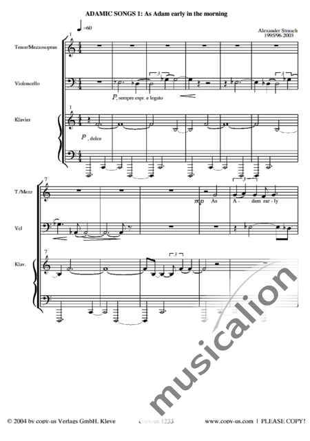 Strauch, Alexander
: Canciones de Adán  - Solo>sop+Piano+Vc:2