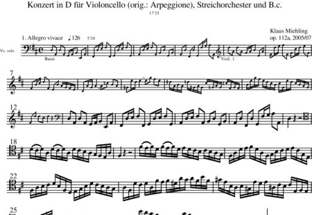 Miehling, Klaus: Konzert in D für Barockvioloncello, barockes Streichorchester und B.c. - Violine 2+BC+[Vla+Vc+Kb]:0