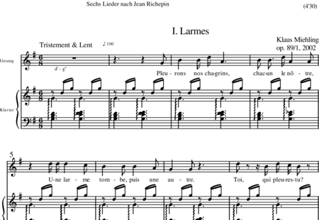 Miehling, Klaus: Lieder (6) nach Jean Richepin - Solo>Sop+Klavier:0