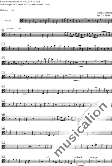 Miehling, Klaus: Preis, Lob und Dank sei Gott, dem Herren - Flöte 2+Ob2+[Vl2+Vla+Vc+Kb]:18