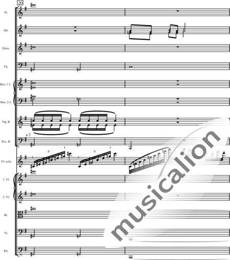 Miehling, Klaus: Konzert in E für Violine und Orchester - Violine+[Fl2+Ob2+Ehn+KlarA2+Fg2]+[PosB2+Hn4+TrpB2]+Pk+[Vl2+Vla+Vc+Kb]:6