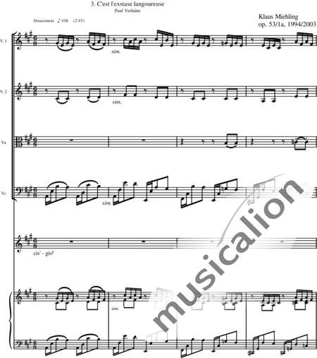 Miehling, Klaus: Ocho canciones francesas - Solo>sop+Piano+[Vl2+Vla+Vc]:23