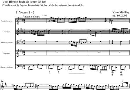 Miehling, Klaus: Vom Himmel hoch, da komm ich her (Choralkantate) - Solo>Sop+Fl+BC+[Vl+Vg]:0