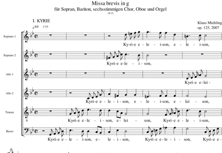 Miehling, Klaus: Missa brevis in g - Solo>Sop/Alt+Chor>SATB+Ob+Org:0