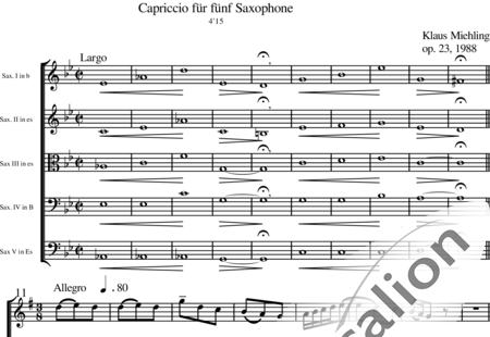 Miehling, Klaus: Capriccio für fünf Saxophone - Saxophon 5:0