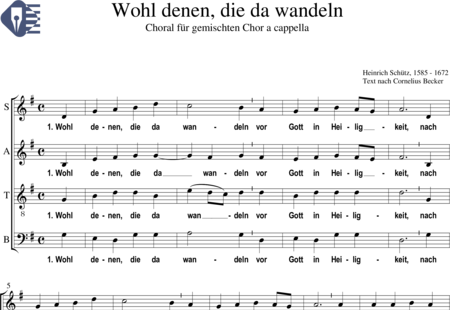 Schütz, Heinrich: Wohl denen, die da wandeln (chorale) - Choir>SATB:0