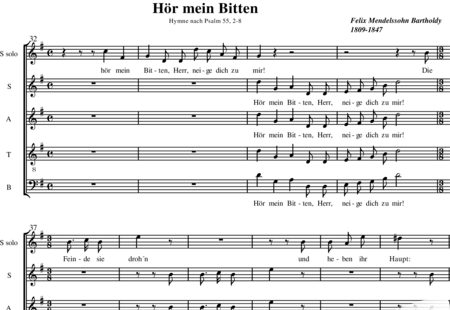 Mendelssohn Bartholdy, Felix: Hör mein Bitten - Solo>Sop+Chor>SATB:0