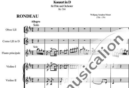 Mozart, Wolfgang Amadeus: Concierto en Re mayor para Flauta y orquesta 3.Movimiento - Flauta+Ob2+Cr2+BC+[Vl2+Vla+Vc]:0