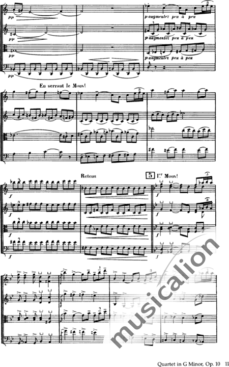 Debussy, Claude: String Quartet in G Minor - Violin 2+Viola+Vlc:11