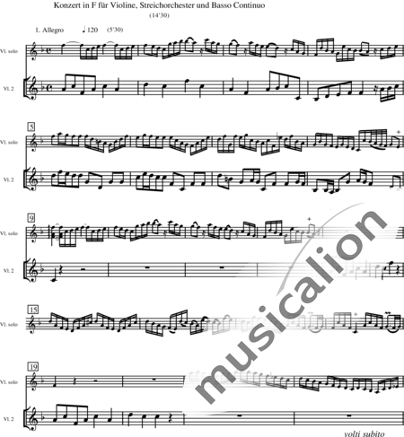 Miehling, Klaus: Concerto in F Major for baroque violin, baroque string orchestra and basso conti - Violin+[Vla+Vlc]:79