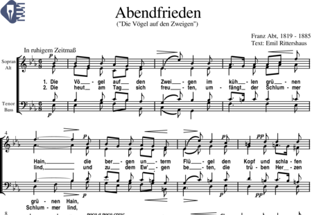 Abt, Franz: Abendfrieden (Die Vögel auf den Zweigen) - Choir>SATB:0