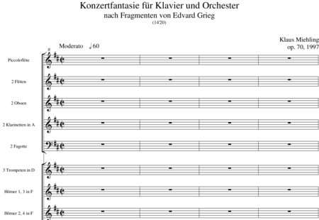 Miehling, Klaus: Konzertfantasie in h für Klavier und Orchester nach Fragmenten von Edvard Grieg - Klavier+[Fl3+Ob2+KlarA2+Fg2]+[Hn4+Pos3+Trp3]+Pk+[Vl2+Vla+Vc+Kb]:0