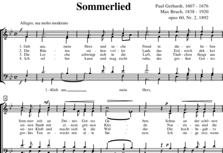 Bruch, Max
: Canción de verano (Geh aus, mein Herz, y suche Freud) - Coro>SATB:0