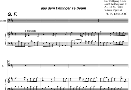 Händel, Georg Friedrich: Dettinger Te Deum (Excerpt, arr.) - Solo>bass+Organ:0