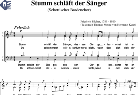 Silcher, Friedrich: Stumm schläft der Sänger (Schottischer Bardenchor) - Chor>SATB:0