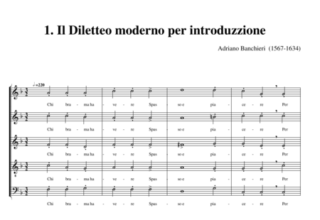 Banchieri, Adriano
: Festino No. 1 "Il diletto moderno per introduzione" - Coro>SSATB:0
