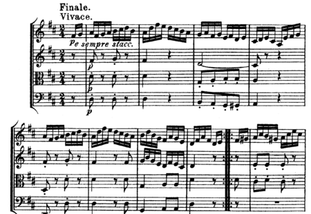 Haydn, (Franz) Joseph: String Quartet in D Major, 4th mvt: Finale - Violin 2+Viola+Vlc:0
