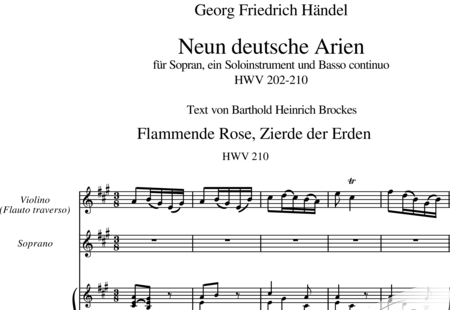 Händel, Georg Friedrich: Flammende Rose, Zierde der Erden - Solo>sop+Piano+Vln:0