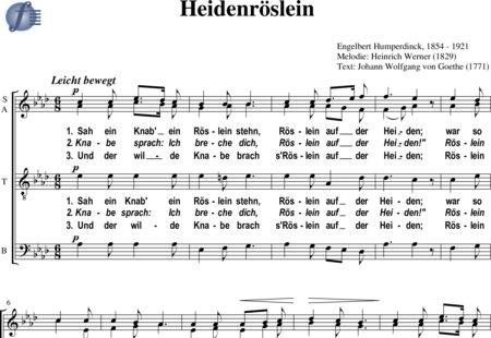 Humperdinck, Engelbert: Heidenröslein (Sah ein Knab ein Röslein stehn) - Chor>SATB:0