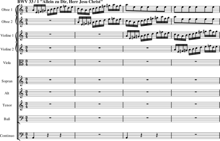 Bach, Johann Sebastian: Allein zu dir, Herr Jesu Christ (Choral) - Chor>SATB+Ob2+BC+[Vl2+Vla]:0