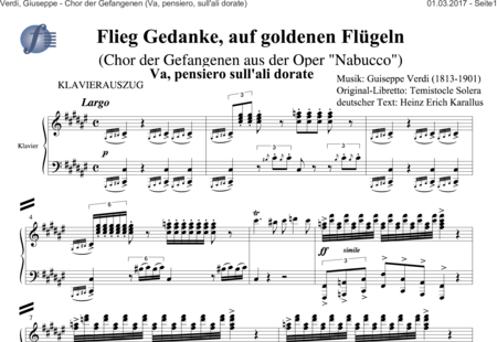 Verdi, Giuseppe: Va, pensiero, sull'ali dorate (Chorus of the Hebrew Slaves from "Nabucco") - Choir>SATB+Piano:0