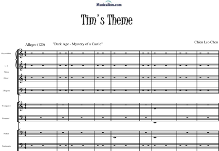Chen, Leo: Tim´s Theme - Flute 3+Piano+[Ob+Bn2]+[Tbn+Tpt]+[Tmp+Perc]+[Vln2+Vla+Vlc+Db]:0