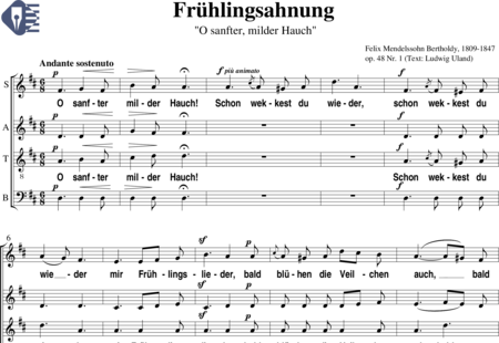 Mendelssohn Bartholdy, Felix: Frühlingsahnung ("O sanfter, milder Hauch") - Choir>SATB:0