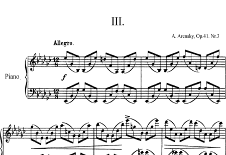 Arenski, Anton Stepanowitsch: Etüde Nr. 3 - Klavier:0