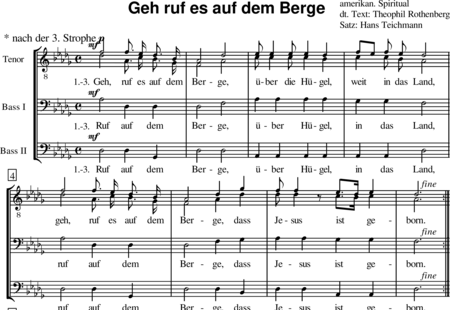 Anonymus, Unbekannt: Geh ruf es auf dem Berge (Spiritual) - Chor>TTBB:0