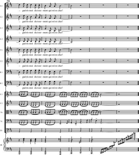 Miehling, Klaus: Chorlieder (5) nach Baghavat von Charles-Marie-René Leconte de Lisle - Chor>SSAATTBB+Hf+[Vl2+Vla+Vc+Kb]:28