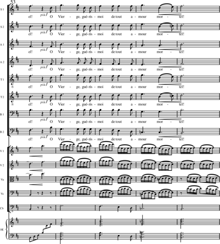 Miehling, Klaus: Chorlieder (5) nach Baghavat von Charles-Marie-René Leconte de Lisle - Chor>SSAATTBB+Hf+[Vl2+Vla+Vc+Kb]:37