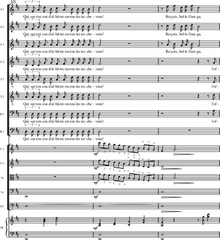 Miehling, Klaus: Chorlieder (5) nach Baghavat von Charles-Marie-René Leconte de Lisle - Chor>SSAATTBB+Hf+[Vl2+Vla+Vc+Kb]:41