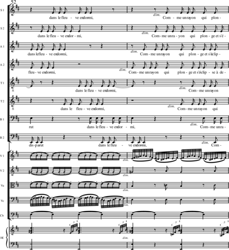 Miehling, Klaus: Chorlieder (5) nach Baghavat von Charles-Marie-René Leconte de Lisle - Chor>SSAATTBB+Hf+[Vl2+Vla+Vc+Kb]:76